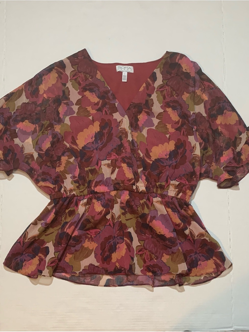 Sofia Jeans Sofia Vergara Women’s Large Floral V Neck Peplum Blouse Top